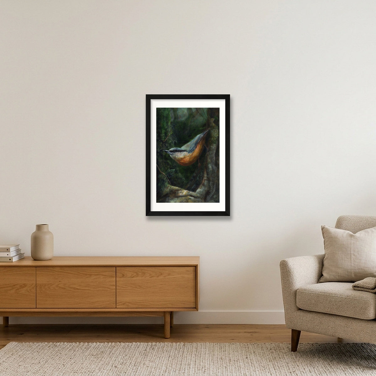 Nuthatch Fine Art Print — 30×45cm, 12×18" Black Frame