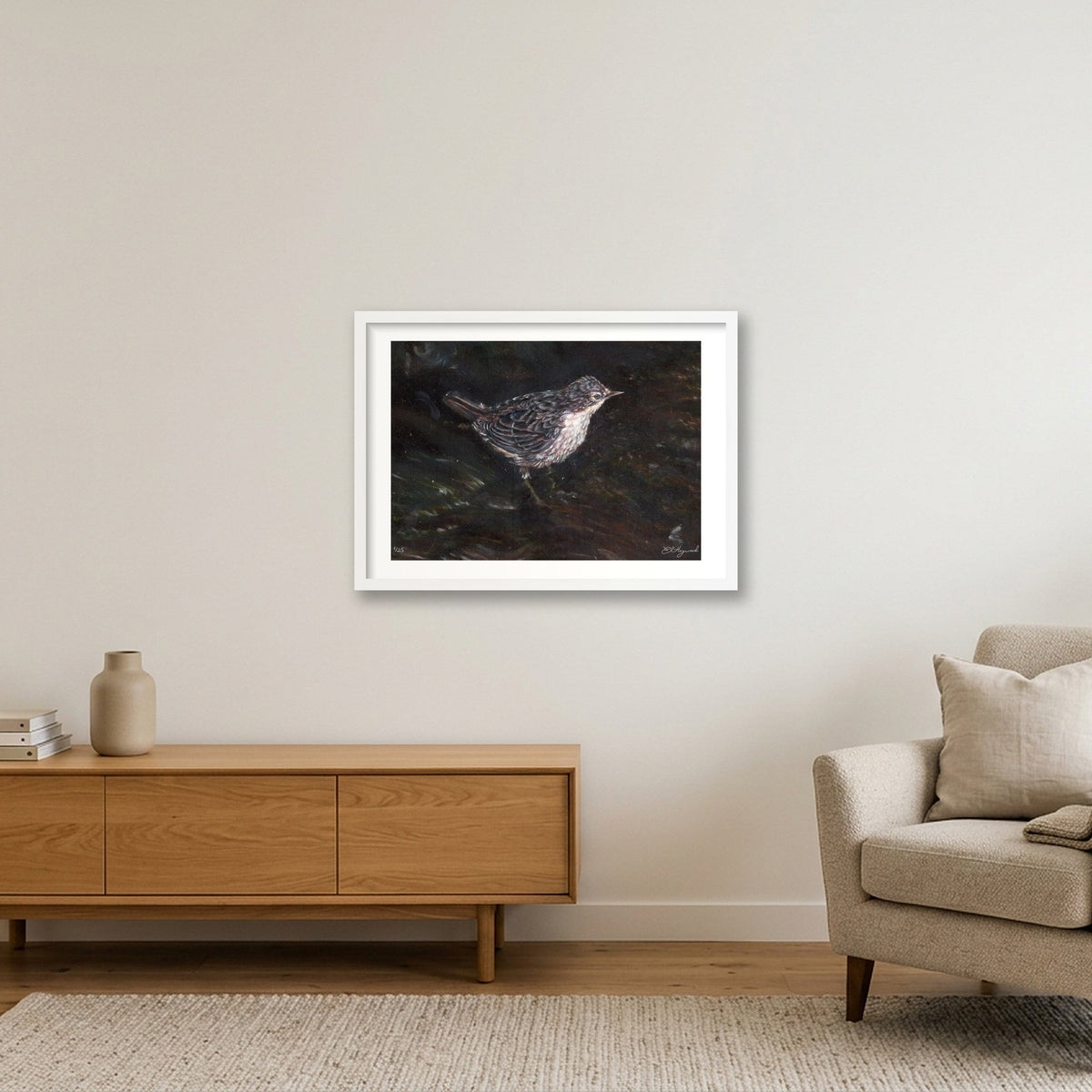 Jeuvenile dipper 11 x 8 inches — 59×42cm, 23×17" White Frame