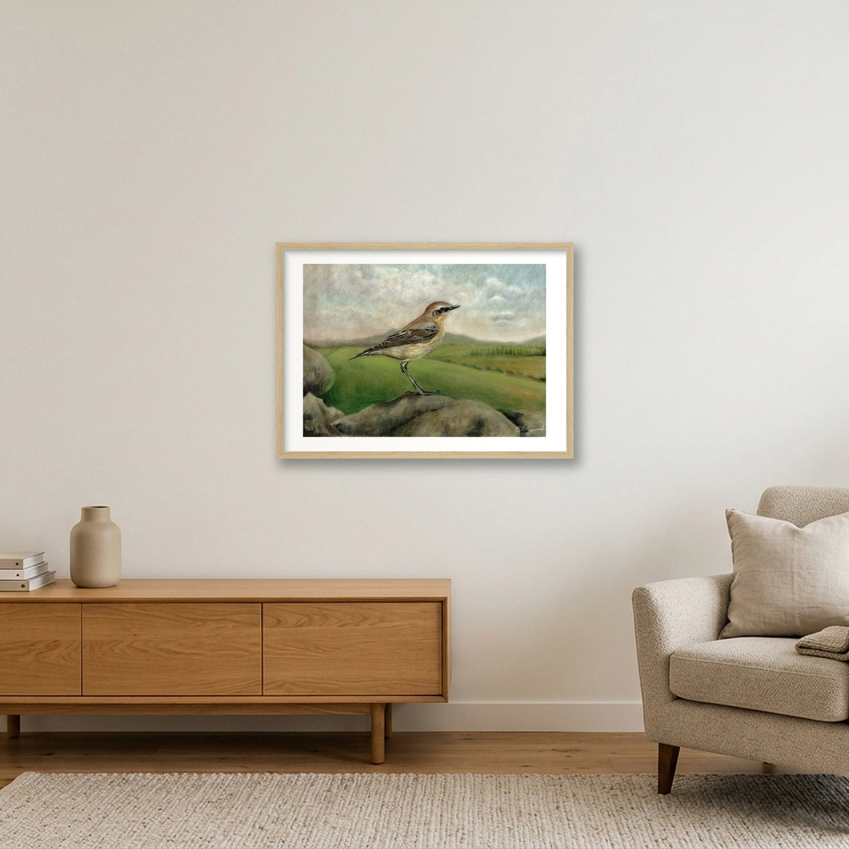 Wheatear 20 x 14 inches 300 dpi — 59×42cm, 23×17" Oak Frame