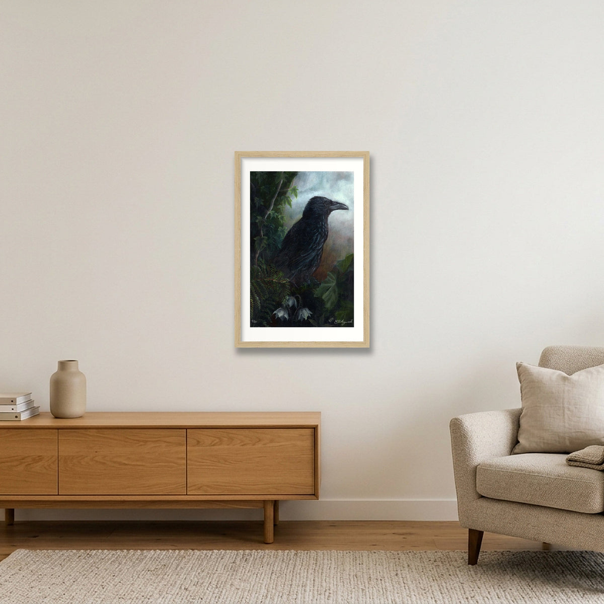 crow 14 x 21 inches — 30×45cm, 12×18" Oak Frame