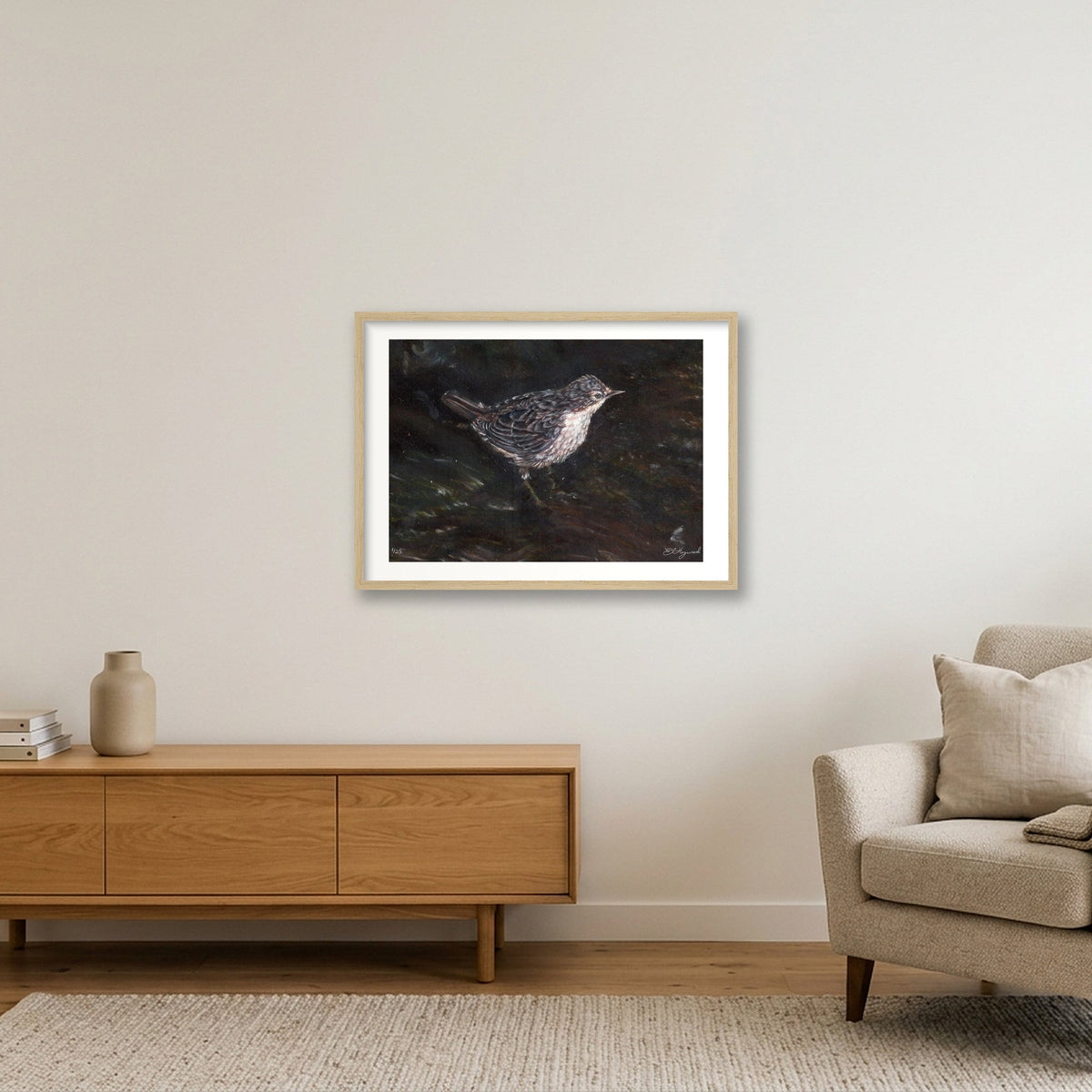 Jeuvenile dipper 11 x 8 inches — 59×42cm, 23×17" Oak Frame
