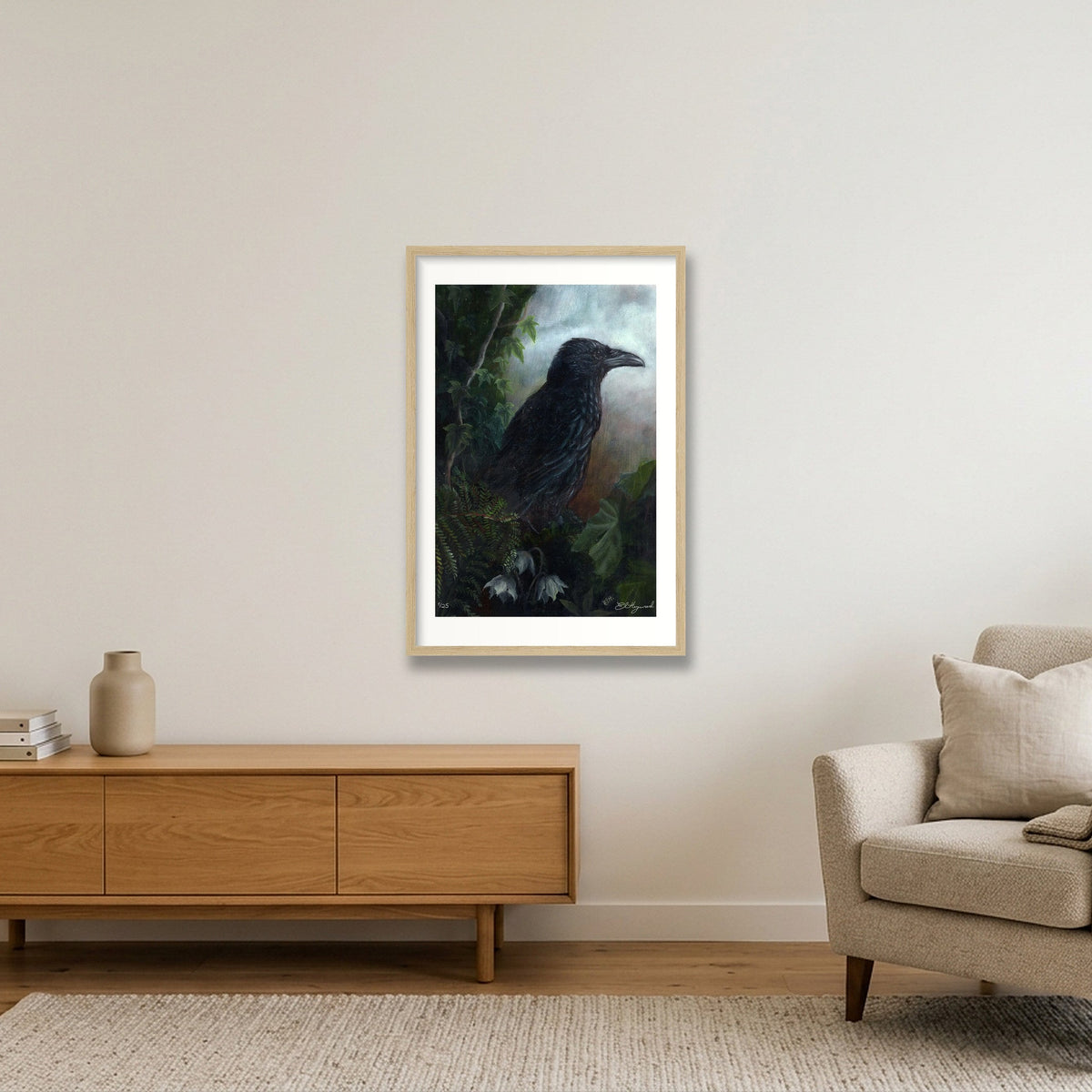 crow 14 x 21 inches — 40×60cm, 16×24" Oak Frame